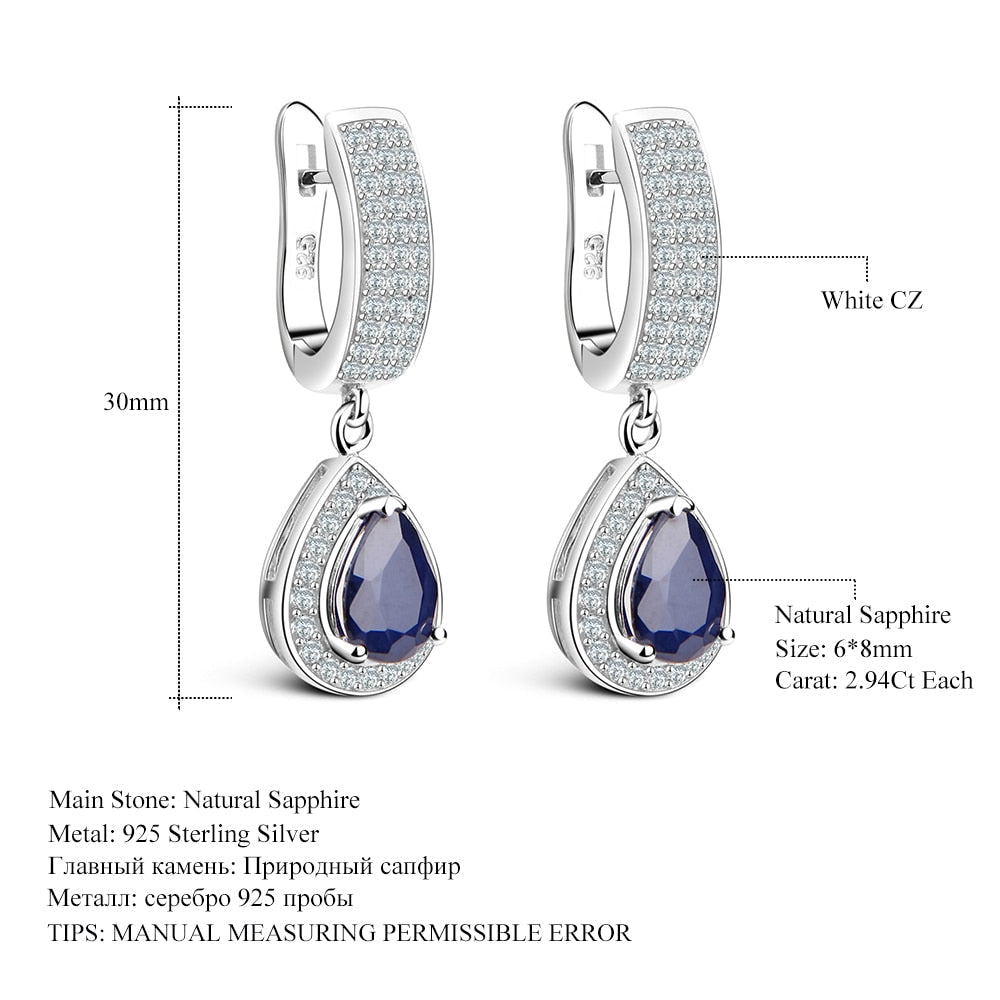 1.29ct Natural Sapphire Gemstone Drop Earrings Solid 925 Sterling Silver Fine Jewelry For Women Wedding-2