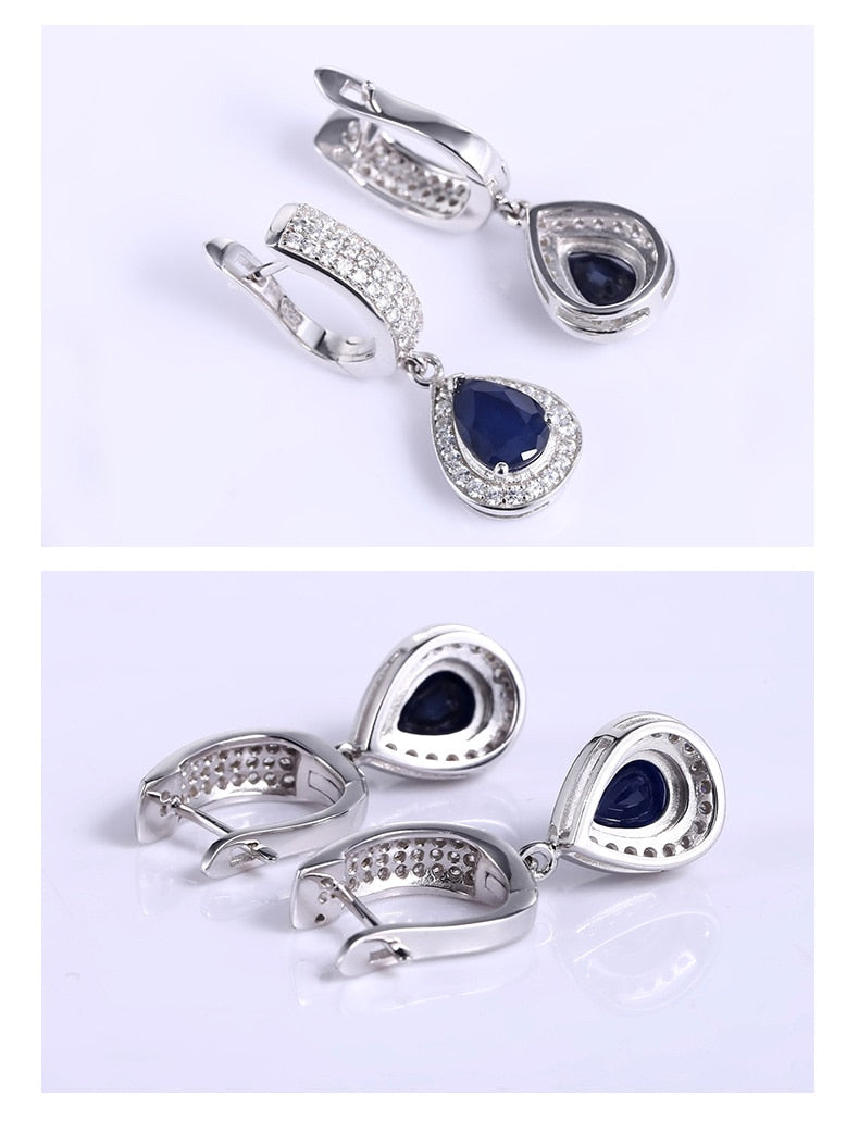 1.29ct Natural Sapphire Gemstone Drop Earrings Solid 925 Sterling Silver Fine Jewelry For Women Wedding-3