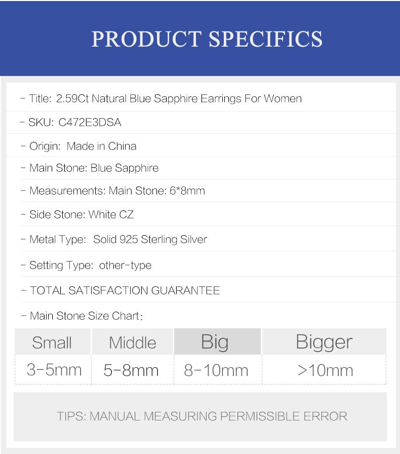 1.29ct Natural Sapphire Gemstone Drop Earrings Solid 925 Sterling Silver Fine Jewelry For Women Wedding-4