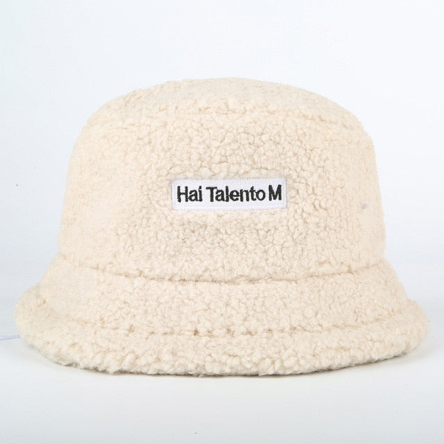 Faux Fur Winter Bucket Hat For Women Girl Fashion Solid Thickened Soft Warm Fishing Cap Outdoor Lady Plush Fluffy Panama-2