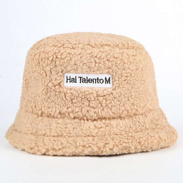 Faux Fur Winter Bucket Hat For Women Girl Fashion Solid Thickened Soft Warm Fishing Cap Outdoor Lady Plush Fluffy Panama-3