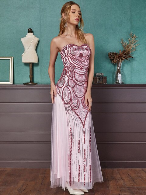 Vintage Sequin 1920S Prom Dresses Art Deco Tulle Formal Gown-7