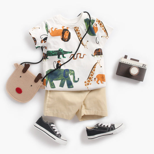 Baby Boy Animal Print Short-Sleeved Top Combo Shorts Sets In Summer-0