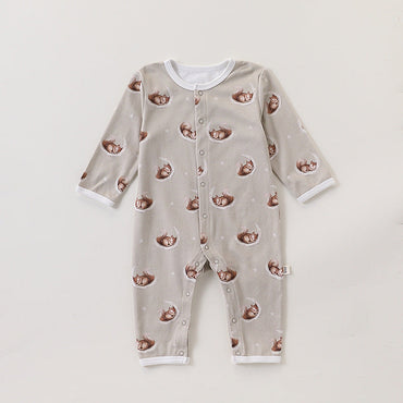 Autumn and Spring Arrival Baby Unisex Simple Animals Cartoon Pattern Long Sleeves Rompers-1