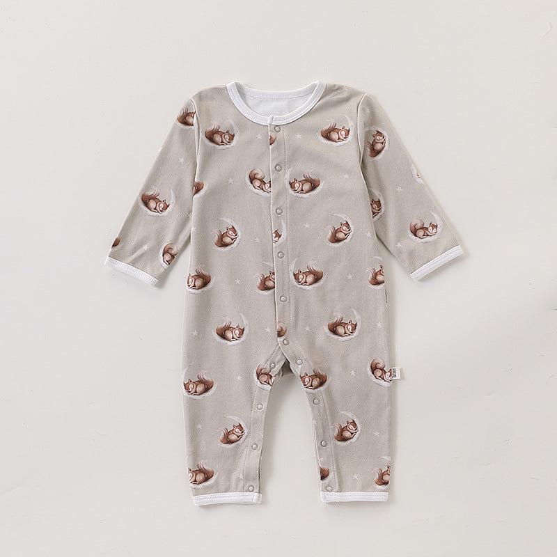 Autumn and Spring Arrival Baby Unisex Simple Animals Cartoon Pattern Long Sleeves Rompers-1