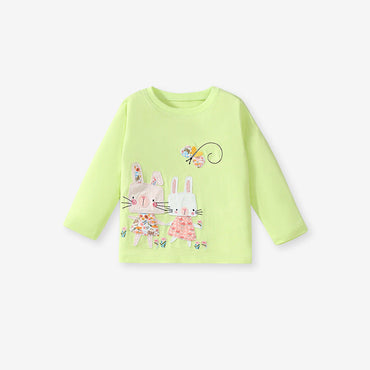 Arrival Spring And Autumn Girls Casual Appliqué Embroidery Rabbits Pattern Long Sleeves Top T-Shirt And Pants Clothing Set-1
