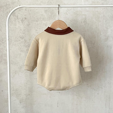 Autumn Arrival Baby Boys And Girls Letter Pattern Long Sleeves Turn-Down Collar Onesies-1