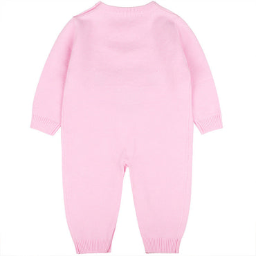 Baby Girl Cartoon Bear Graphic Long Sleeves Knit Thermal Jumpsuit-1