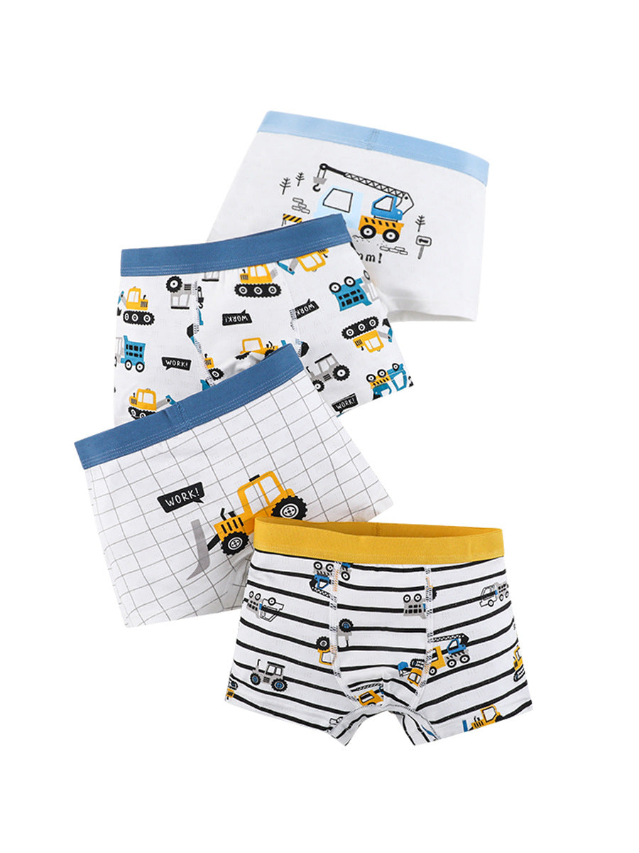 Boys’ Cartoon and Striped Printed Boxer Shorts Breathable Underwear Set-3