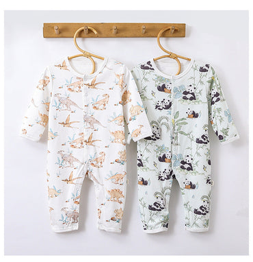 Autumn and Spring Arrival Baby Unisex Animals Pattern Long Sleeves Crew Neck Single Breasted Rompers-1