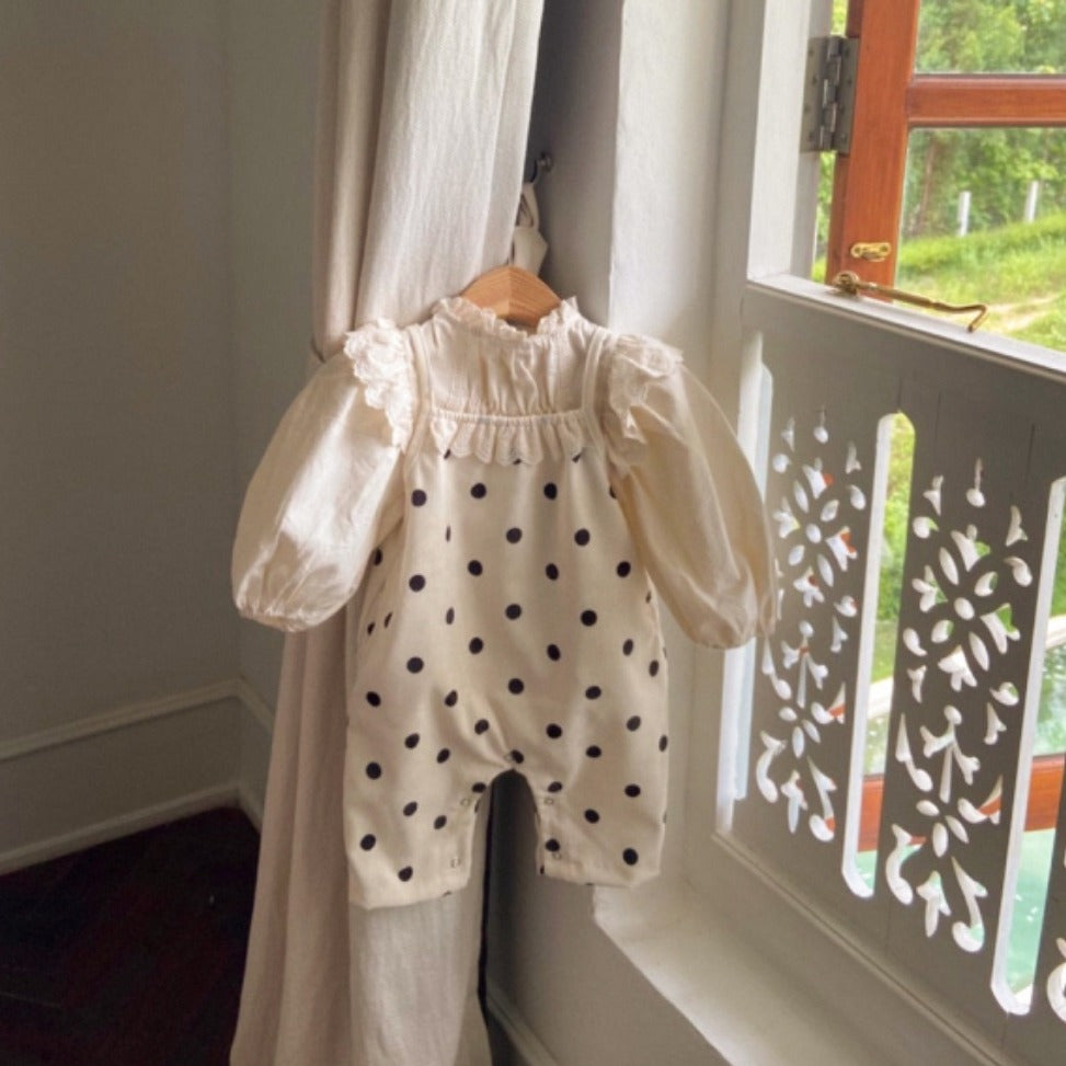 Spring Baby Kids Girls Polka Dots Overalls Design Romper