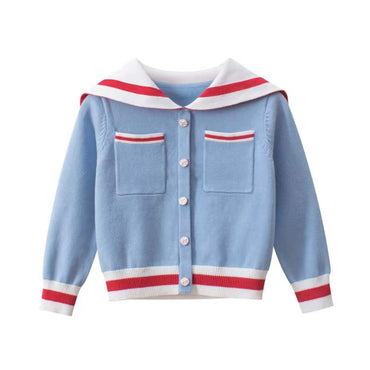 Girls Navy Collar Top Combo Skirt Knitwear Sets-1