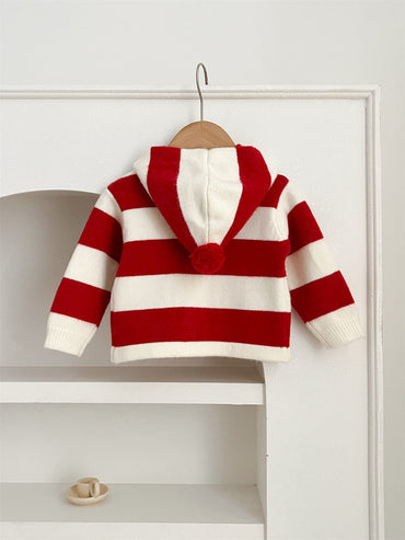 Arrival Baby Kids Girls Striped Color Patchwork Single Breasted Knitwear Hoodie-1