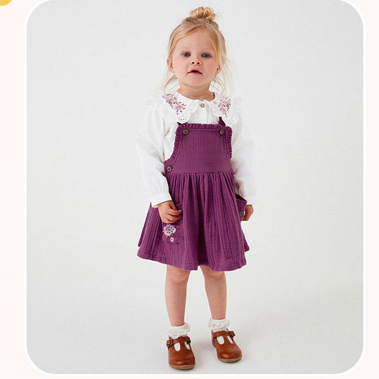 Embroidered Pattern Doll Neck Short & Dress Sets-0