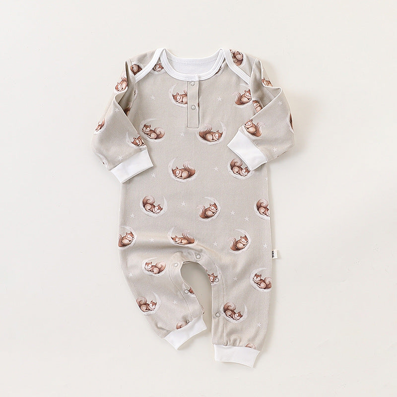 Autumn and Spring Arrival Baby Unisex Simple Animals Cartoon Pattern Long Sleeves Rompers-1