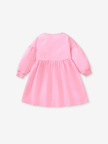 Arrival Autumn Girls Long Sleeves Flowers And Rabbit Pattern Crew Neck Dress-1