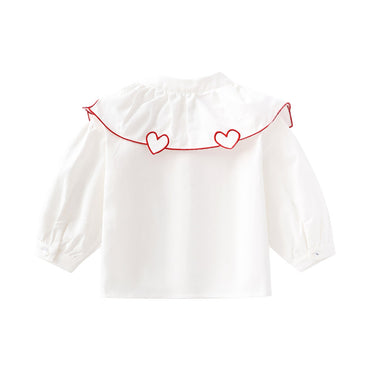 Baby Girl Heart Neck Crystal Button Front Design Solid Cotton Shirt-1