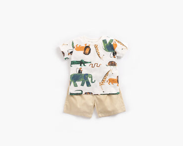 Baby Boy Animal Print Short-Sleeved Top Combo Shorts Sets In Summer-1
