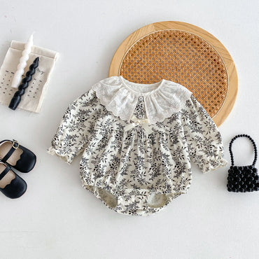 Arrival Baby Girls Long Sleeves Embroidery Collar Floral Print Onesies-1