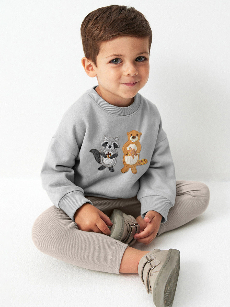 Arrival Spring And Autumn Boys Casual Appliqué Embroidery Animals Pattern Long Sleeves Top Sweatshirt And Pants Clothing Set-4