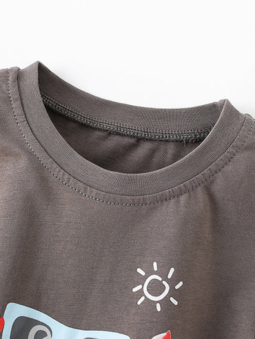 Summer Baby Kids Girls Crab Cartoon Pattern Short Sleeves T-Shirt And Striped Shorts Casual Clothing Set-1