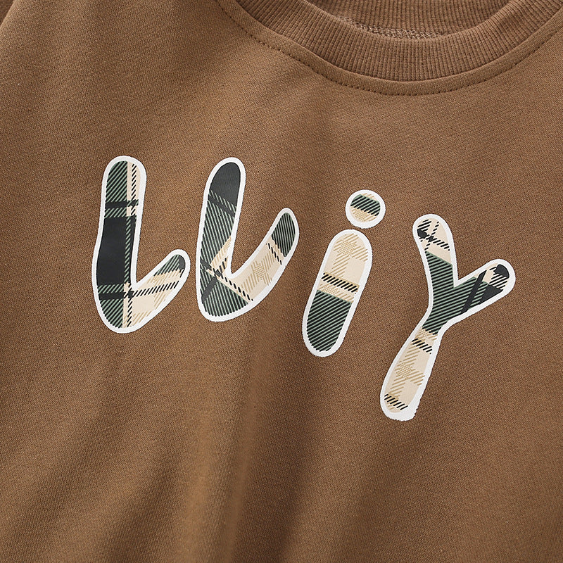 Baby Solid Color Slogan Print Design Dropped Shoulder Design Hoodie