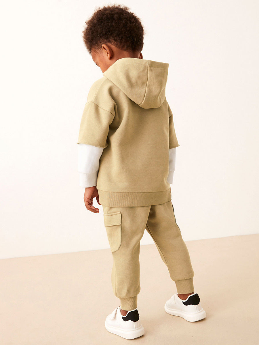 Spring And Autumn Boys Color Patchwork Long Sleeves Top Hoodies And Pants Clothing Set-3