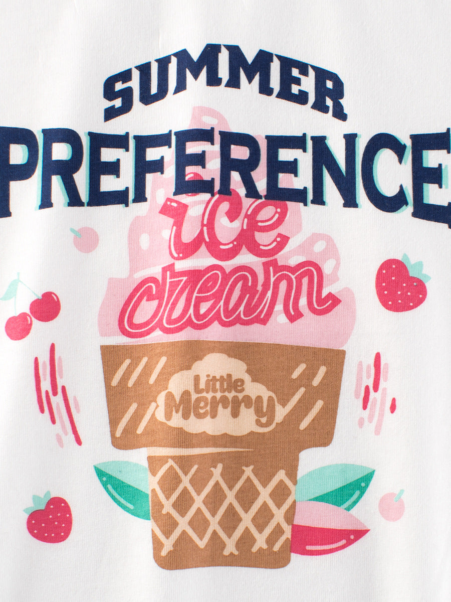 Ice-Cream Cartoon Print Girls’ T-Shirt In European And American Style For Summer-4