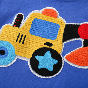 Boys’ Cartoon Digger Pattern Short Sleeves T-Shirt In European And American Style For Summer-1