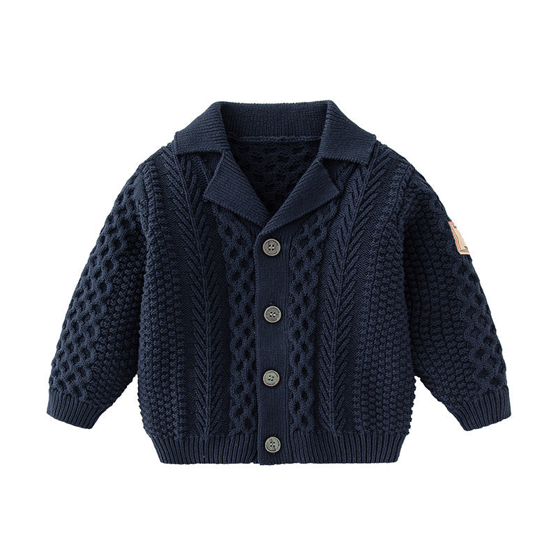 Baby Solid Color Crochet Knitted Design Single Breasted Design Knitted Cardigan-2