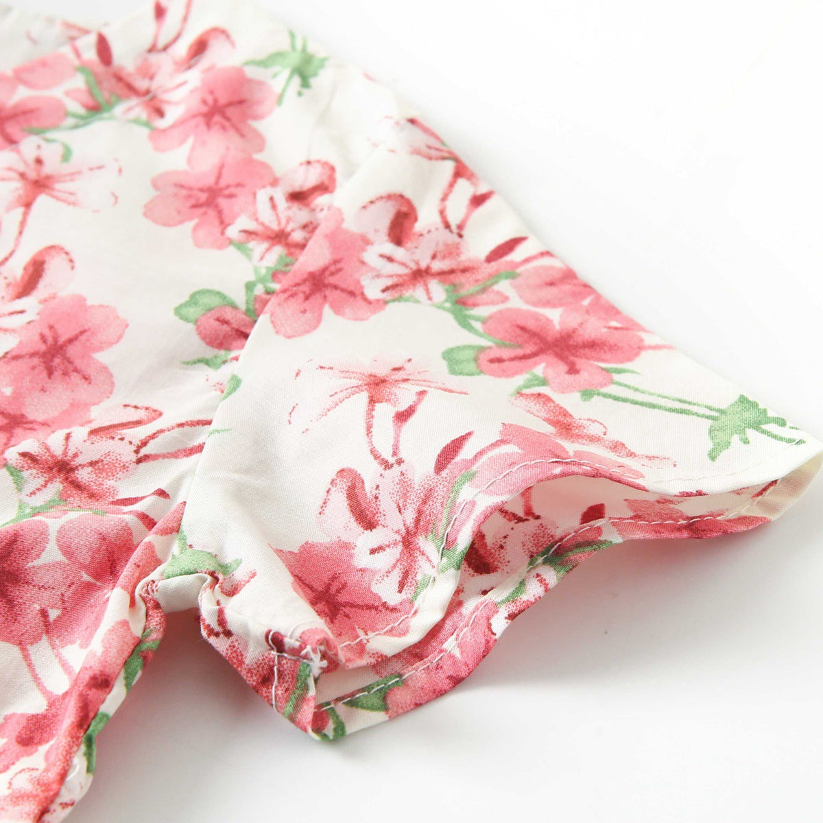 Summer Arrival Baby Girls Elegant Floral Pattern Short Sleeves V Neck Dress-4