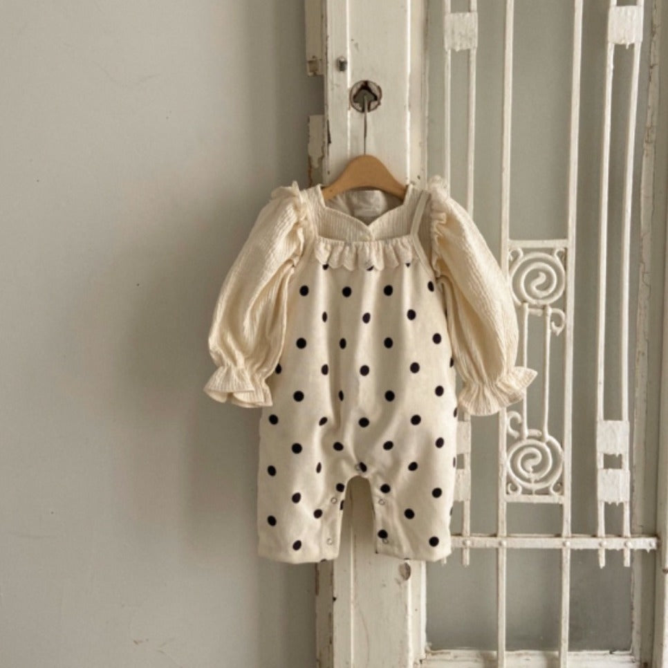 Spring Baby Kids Girls Polka Dots Overalls Design Romper