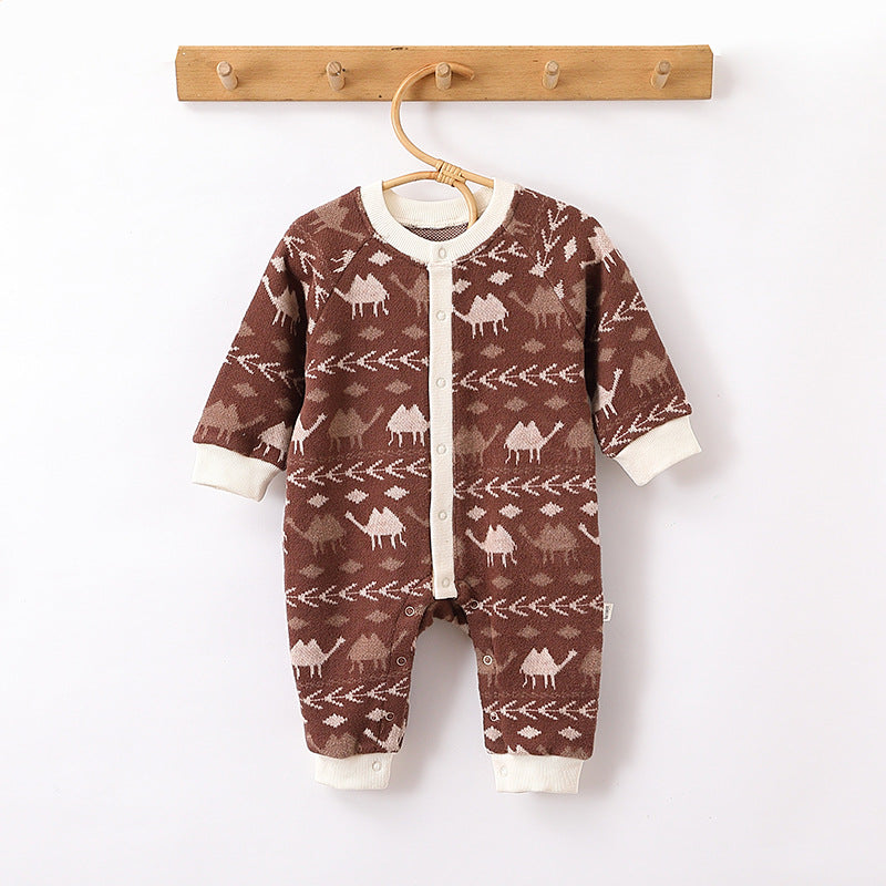 Autumn Arrival Baby Kids Unisex Comfortable Animals and Geometric Pattern Knitted Long Sleeves Rompers-2