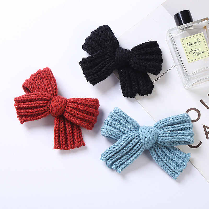 Baby 2 pc. Solid Color Big Knitted Bow Handmade Hairpin-2