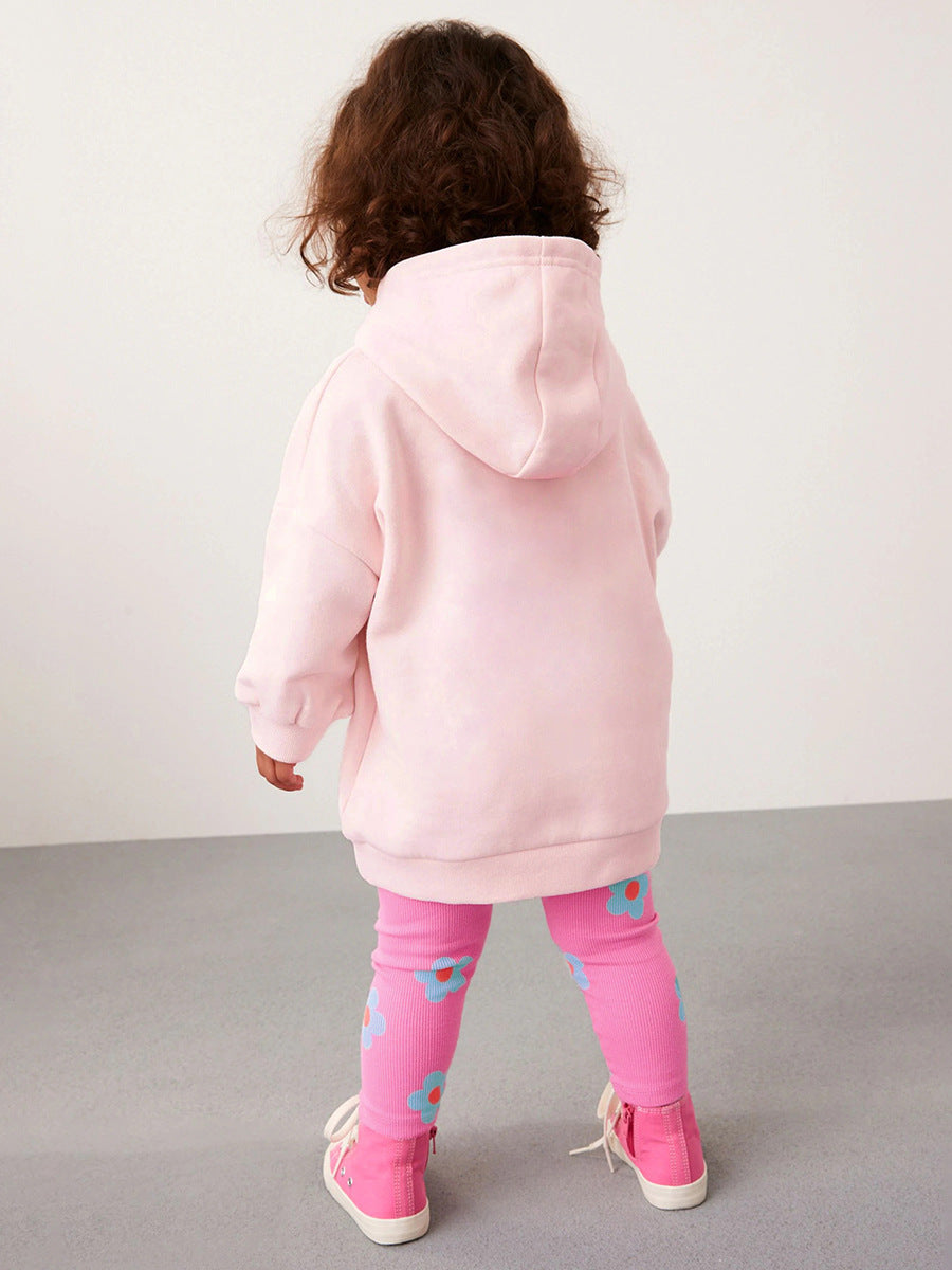 Spring And Autumn Girls Cute Cartoon Rabbit Pattern Long Sleeves Top Hoodies And Floral Pants Clothing Set