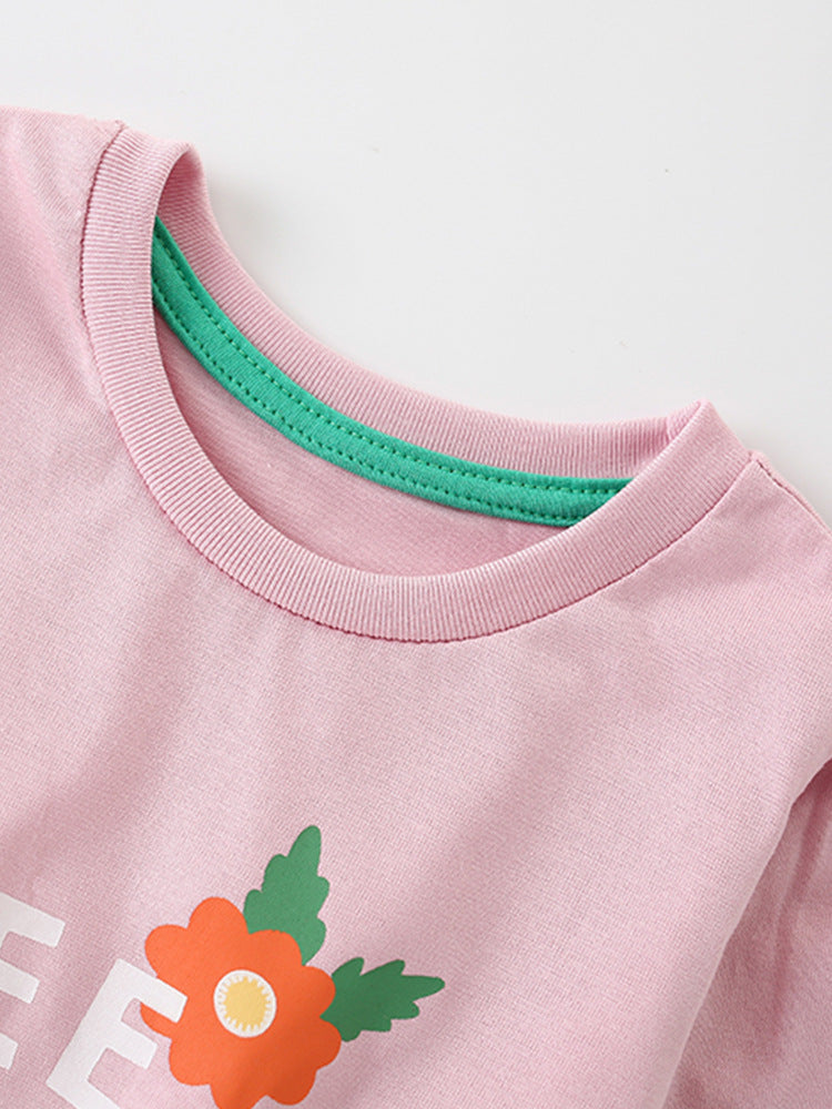 Girls Cartoon Insects And Flowers Printing Pattern Comfy Cotton Top Shirt