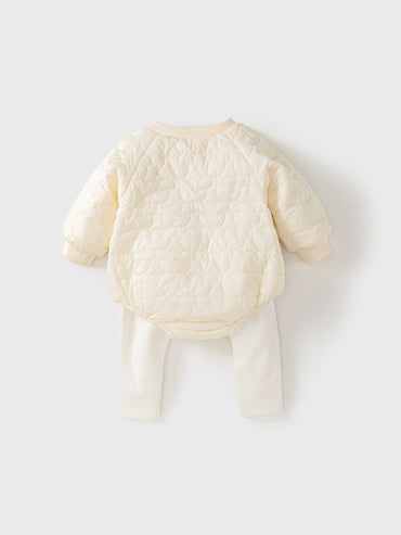 Baby Teddy Bear Cartoon Knitted Onesie With Hat&Fluffy Ball Pants Clothing Set-1