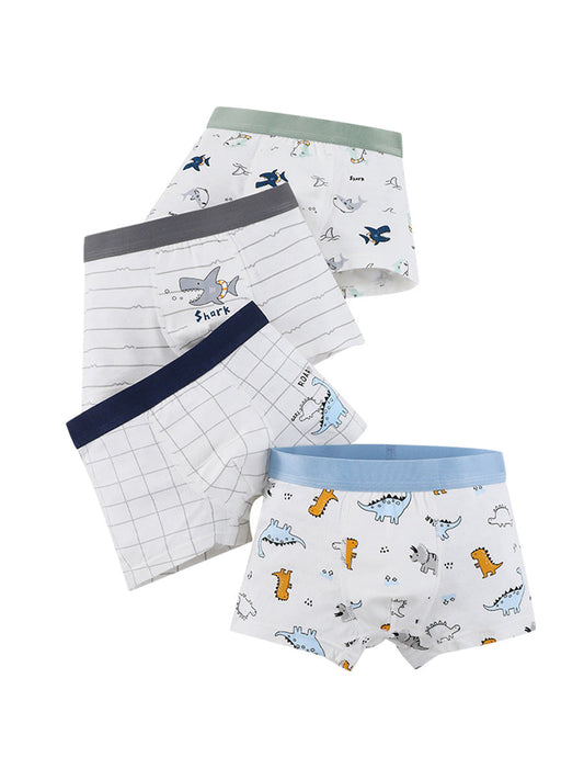 Boys’ Cartoon and Striped Printed Boxer Shorts Breathable Underwear Set-0