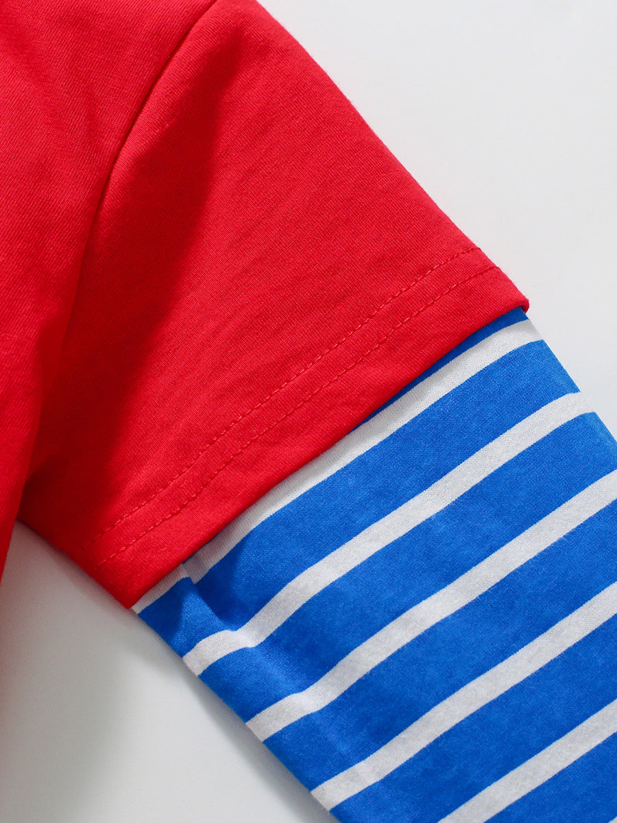 Arrival Autumn Boys’ Patchwork Long Sleeves Cartoon Pattern T-Shirt In European And American Style For Summer-4