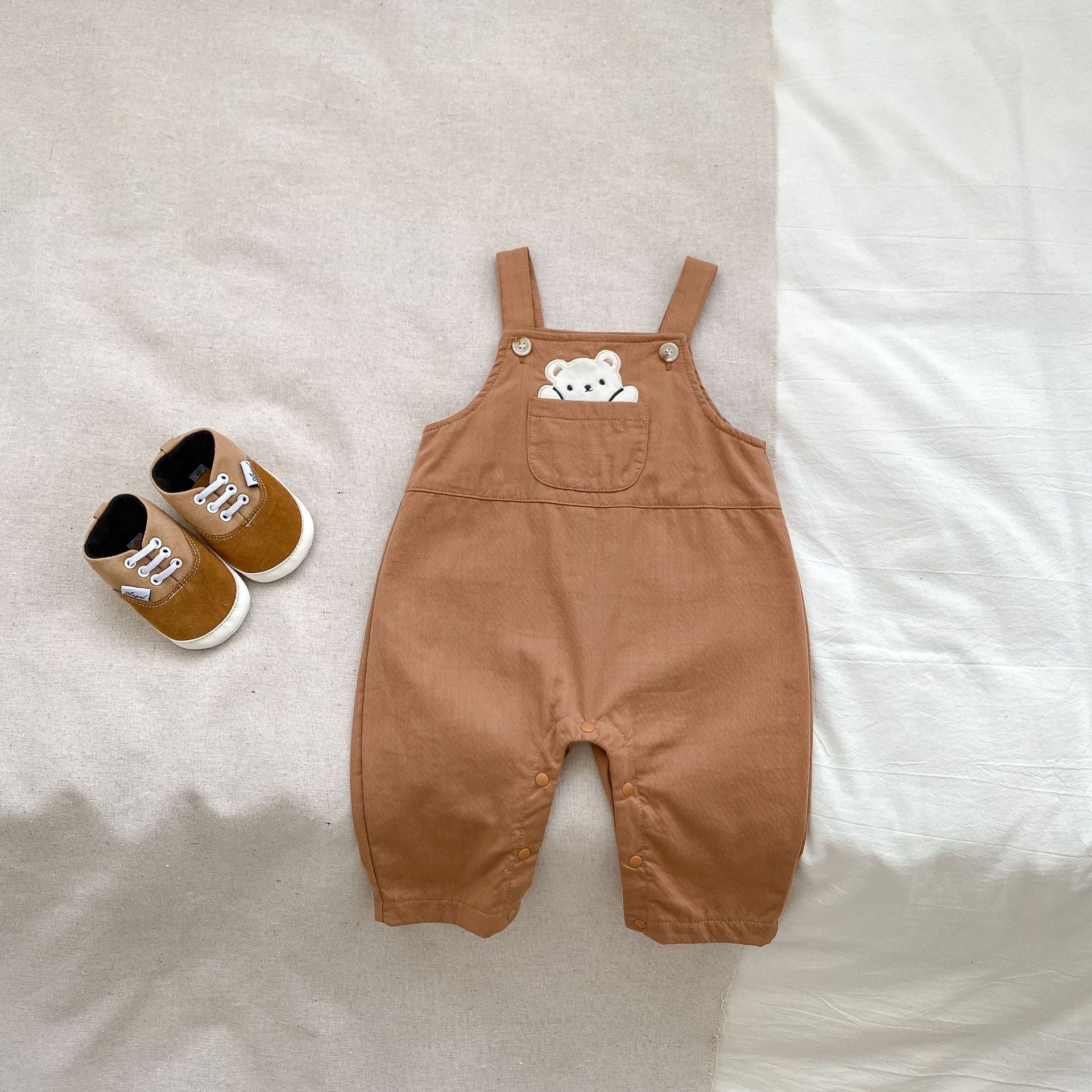 Arrival Autumn Baby Unisex Long Sleeves Striped Top Shirt and Teddy Pattern Overalls – Matching Set-4