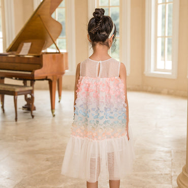 Baby Girl Colorful Flower Patched Design Sleeveless Mesh Dress-1