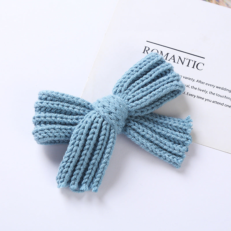 Baby 2 pc. Solid Color Big Knitted Bow Handmade Hairpin-3