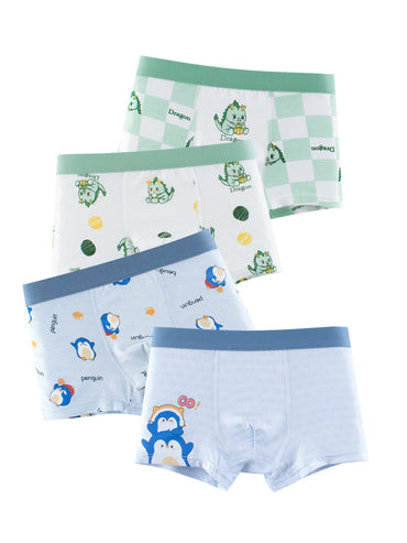 Boys’ Cartoon and Striped Printed Boxer Shorts Breathable Underwear Set-1