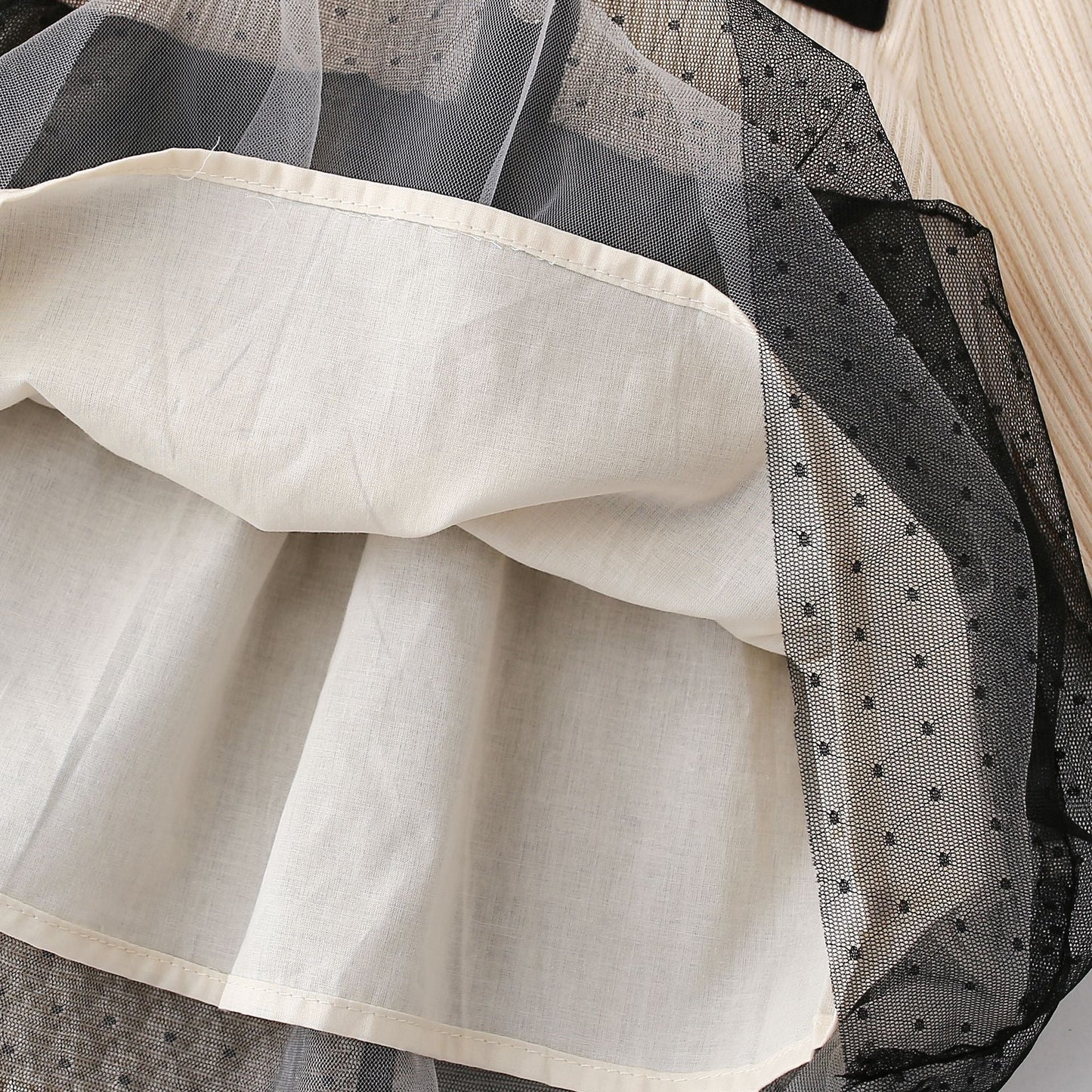 Arrival Autumn Girls Argyle Pattern Crew Neck Long Sleeves Tulle Patchwork Princess Dress-3