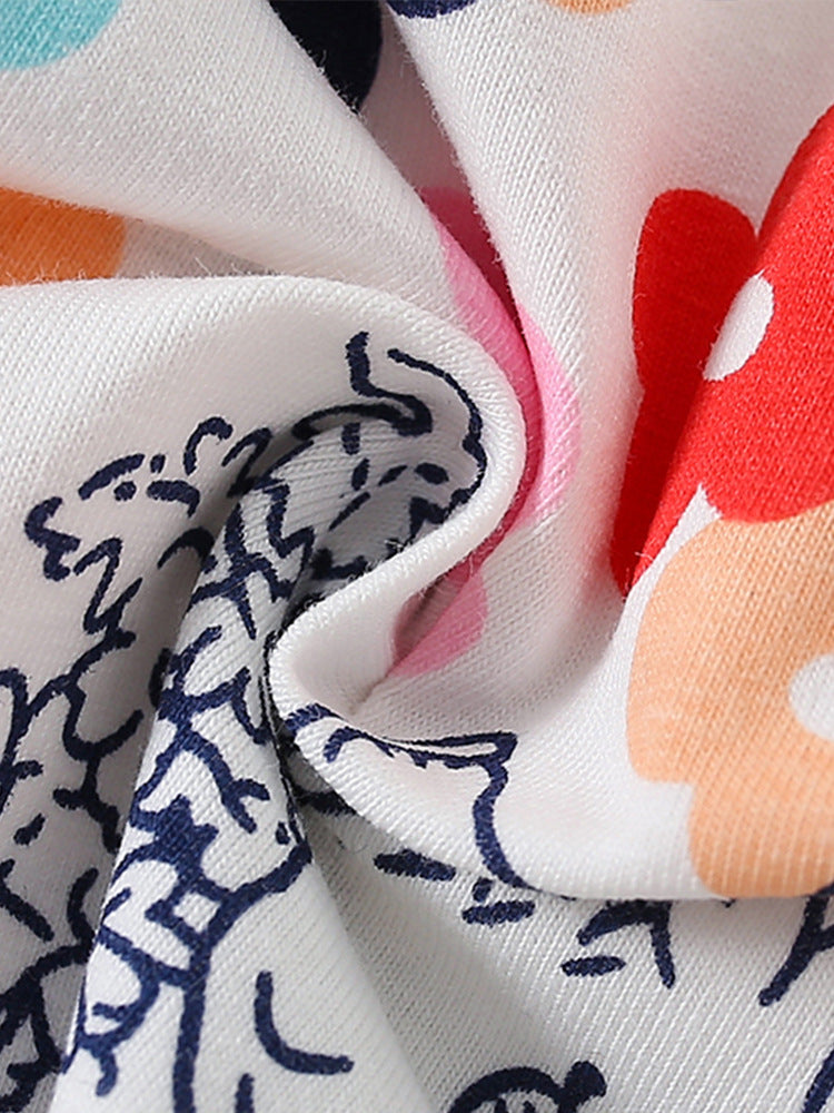 Summer Baby Kids Girls Flowers And Rabbit Print T-Shirt And Pants Clothing Set-4