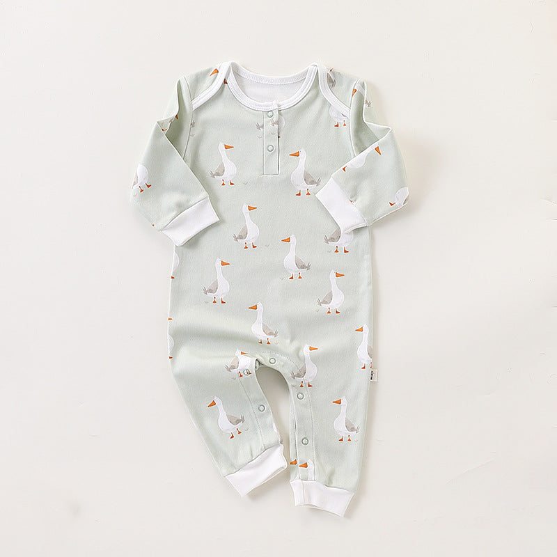 Autumn and Spring Arrival Baby Unisex Simple Animals Cartoon Pattern Long Sleeves Rompers-3