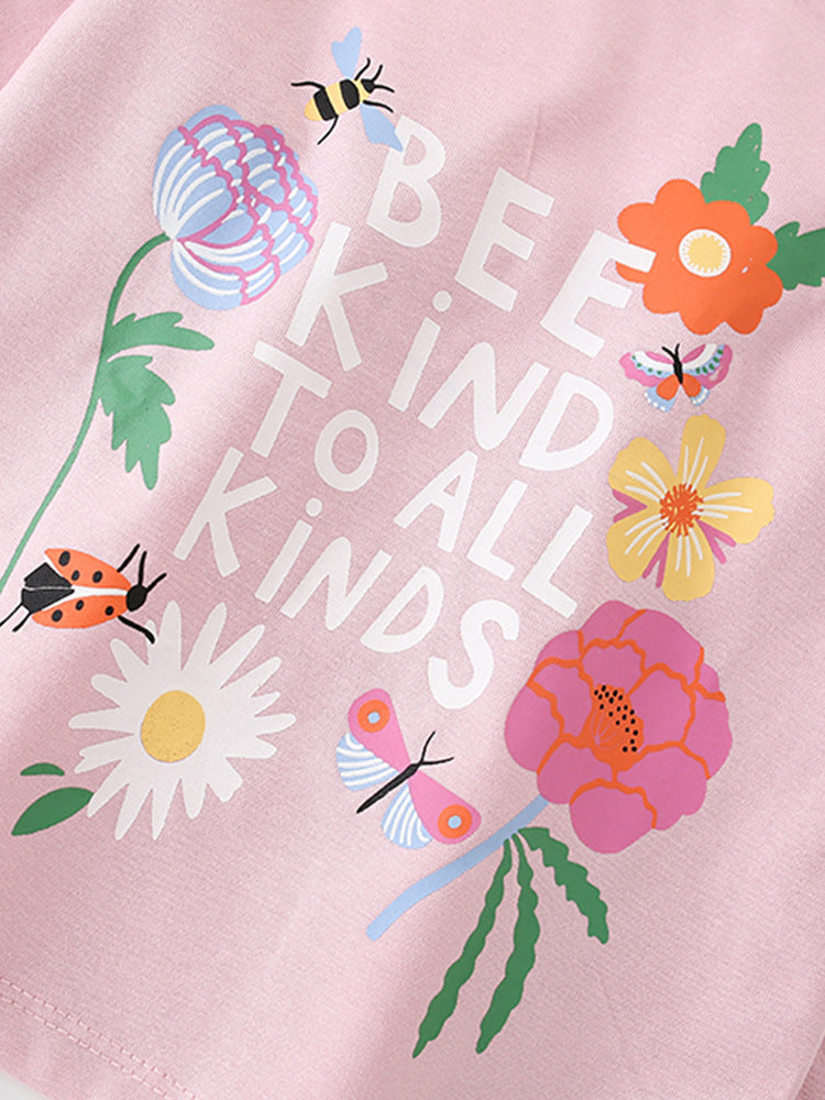 Girls Cartoon Insects And Flowers Printing Pattern Comfy Cotton Top Shirt