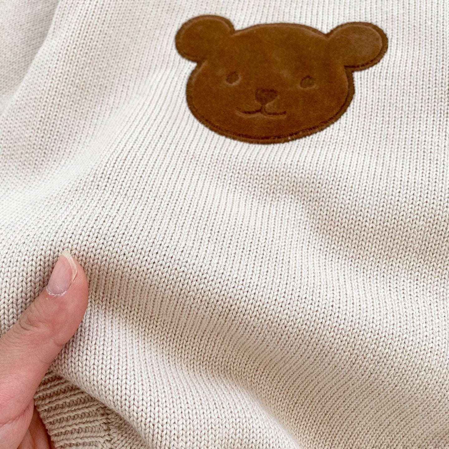 Autumn Design Baby Unisex Teddy Bear Pattern Long Sleeves Crew Neck Knitted Onesies with Hat-4