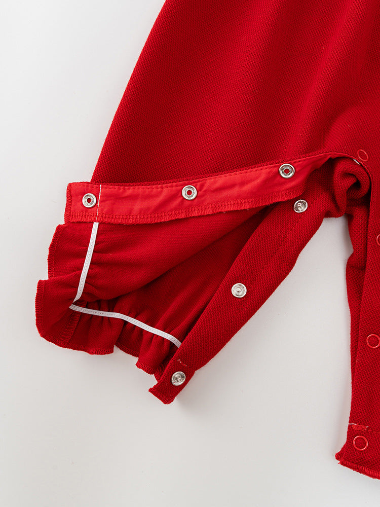 Autumn Design Baby Girls Color Patchwork Stand Collar Romper with Butterfly Bows-4