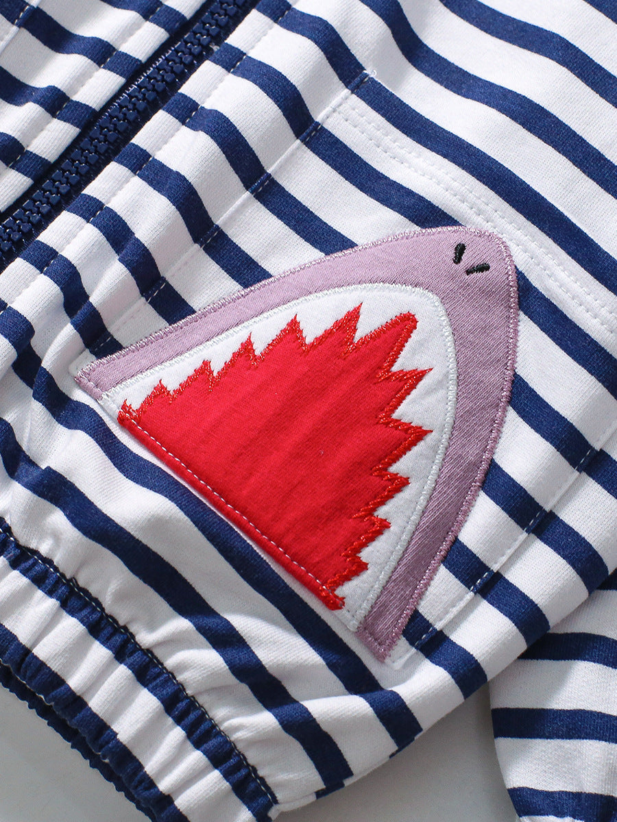 Arrival Baby Kids Girls Shark Pattern Pocketed Zip-up Striped Hoodie-4